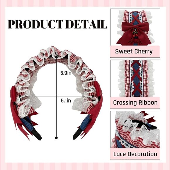 Denim Headband Womens Lolita Lace Cherry Bowknot Cosplay Hair Accessory main image 3
